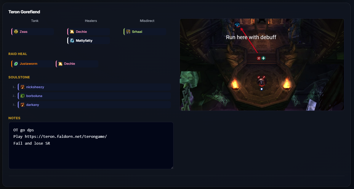 Teron Gorefiend assignments with tanks, healers, soulstones, notes and a positioning plan.